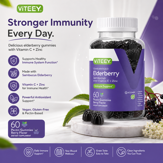 Viteey Sambucus Elderberry Gummies for Adults – Elderberry Vitamin C and Zinc Immunity Gummies - Vegan, Gluten-Free – 120 Count