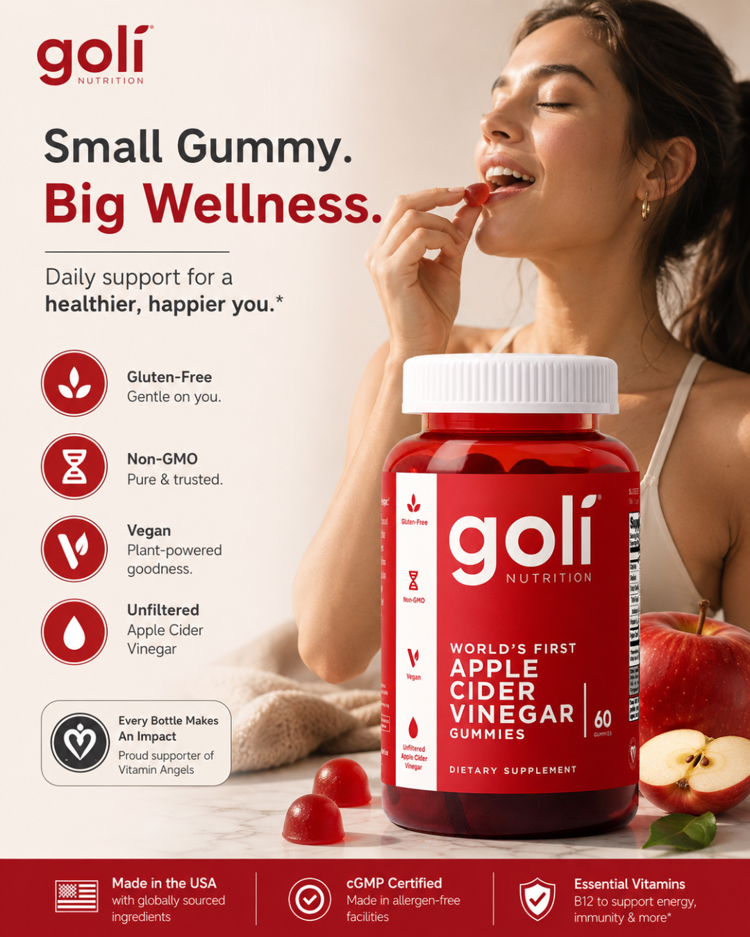 Goli Apple Cider Vinegar Gummies with Vitamin B12, Beetroot & Pomegranate – ACV Support