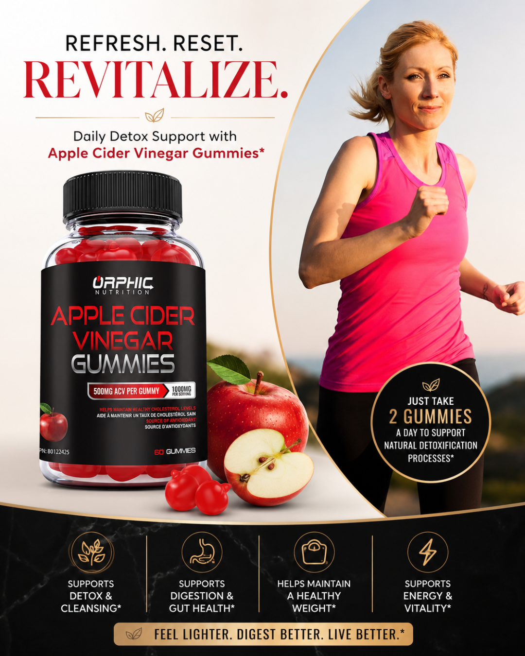 ORPHIC NUTRITION Apple Cider Vinegar Gummies 1000mg – ACV Metabolism & Digestive Support