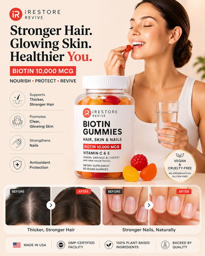 iRestore Biotin Gummies 10,000 mcg – Hair, Skin & Nails Vitamins for Women & Men
