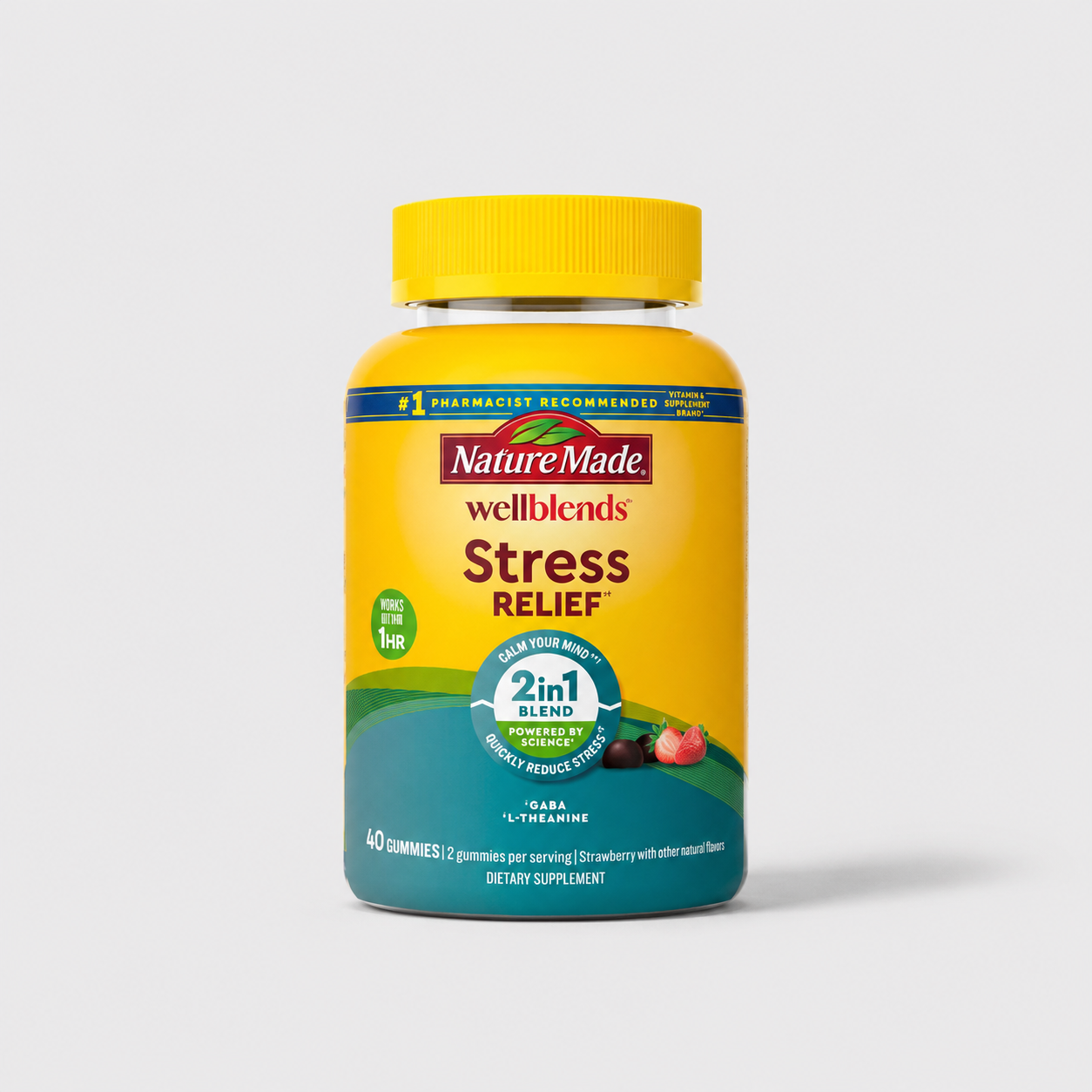 Nature Made Wellblends Stress Relief Gummies with L-Theanine & GABA – Strawberry 40 Count