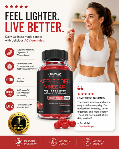 ORPHIC NUTRITION Apple Cider Vinegar Gummies 1000mg – ACV Metabolism & Digestive Support