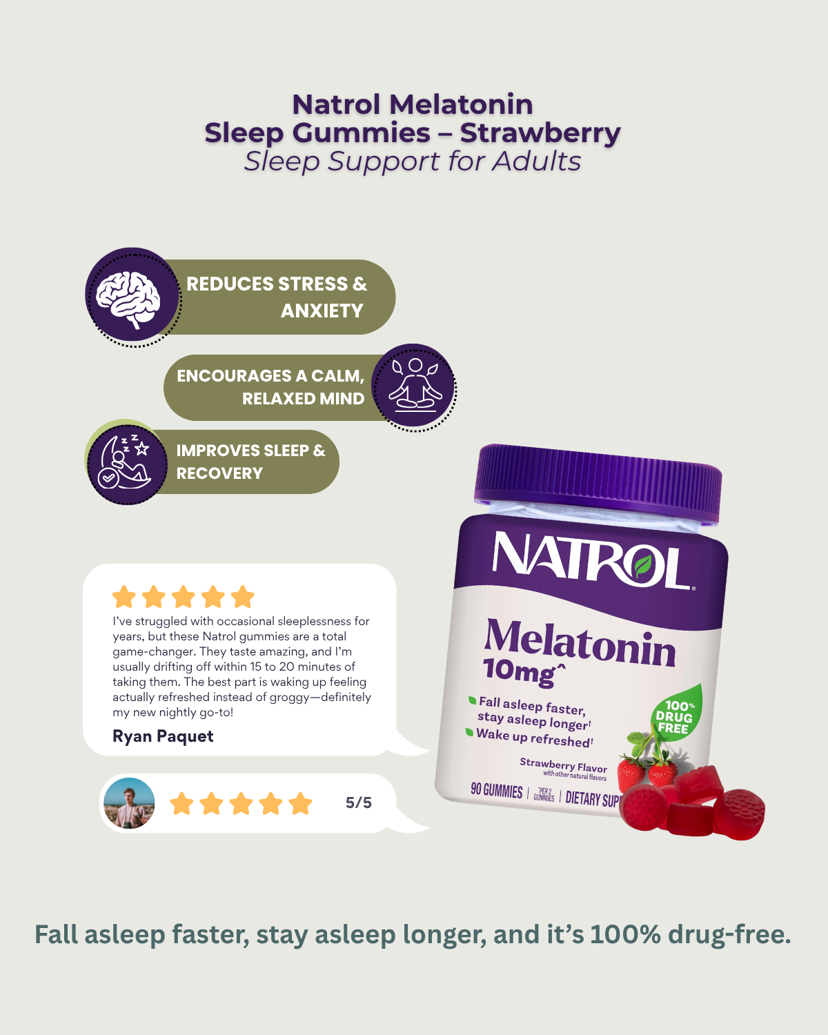Natrol Melatonin 10mg Sleep Gummies – Strawberry Sleep Support for Adults