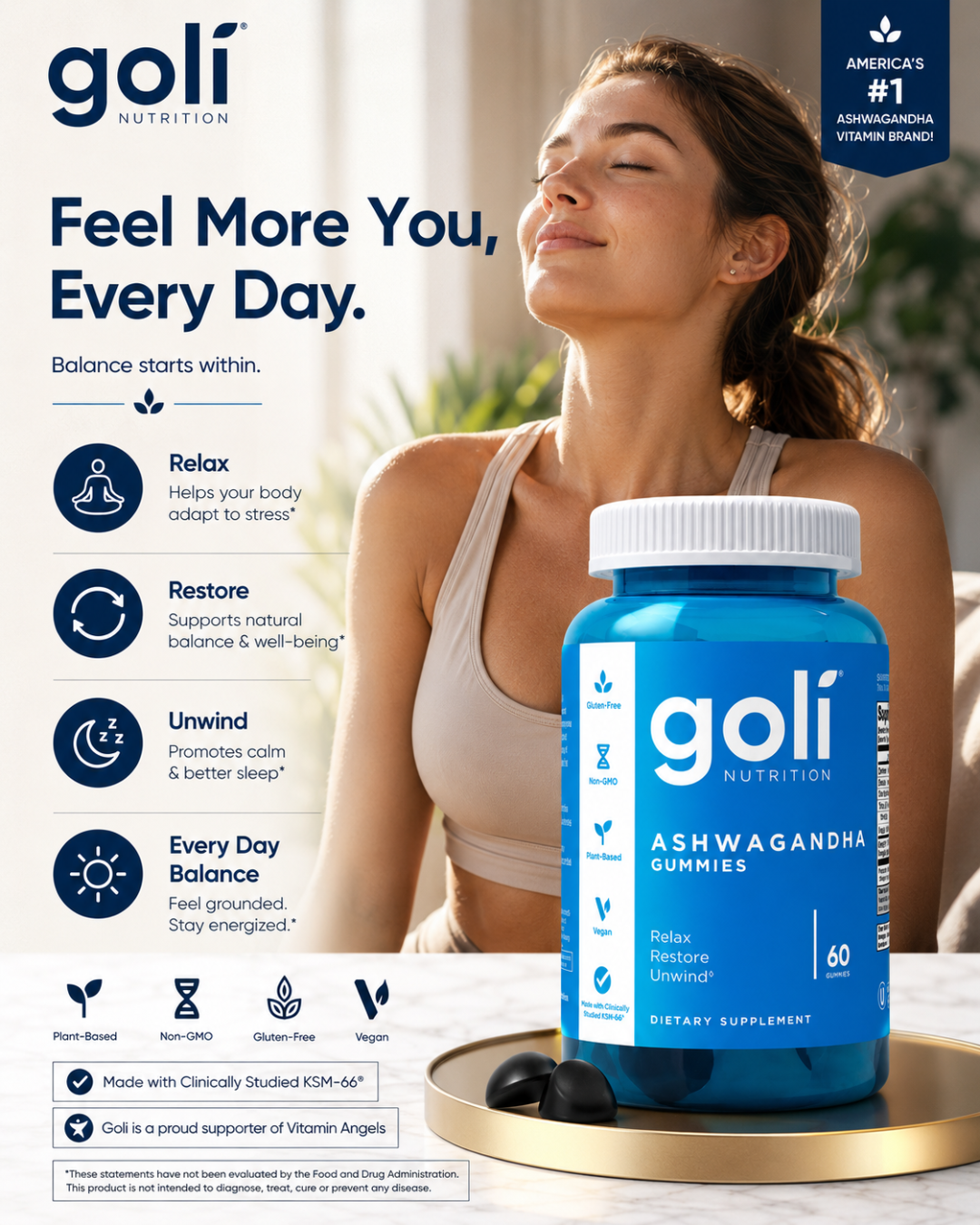 Goli Ashwagandha Gummies with KSM-66 & Vitamin D – Stress Relief & Calm Support