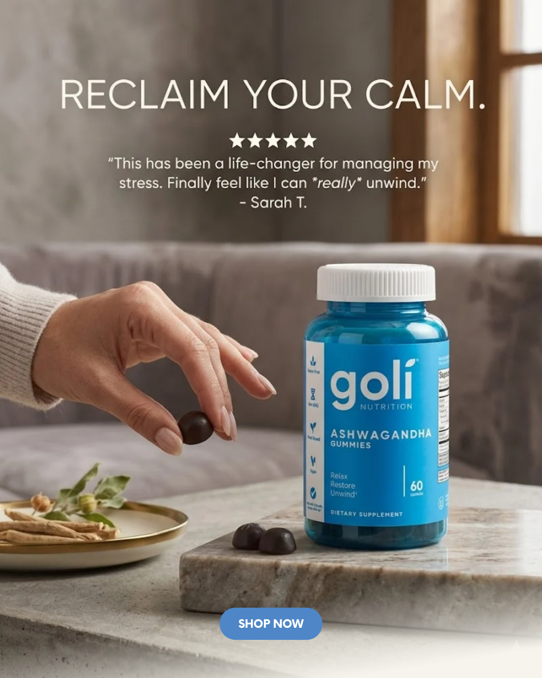 Goli Ashwagandha Gummies with KSM-66 & Vitamin D – Stress Relief & Calm Support