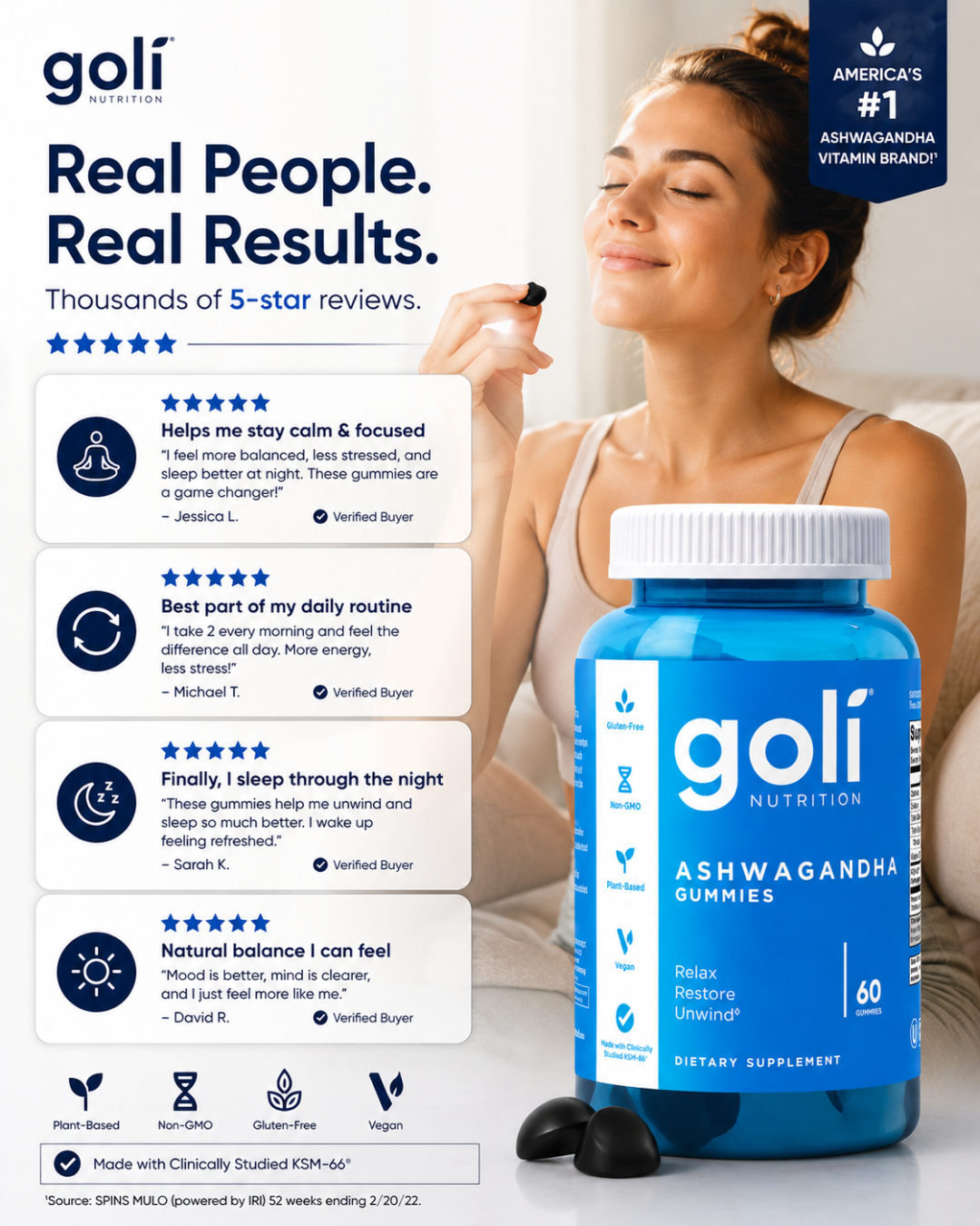 Goli Ashwagandha Gummies with KSM-66 & Vitamin D – Stress Relief & Calm Support