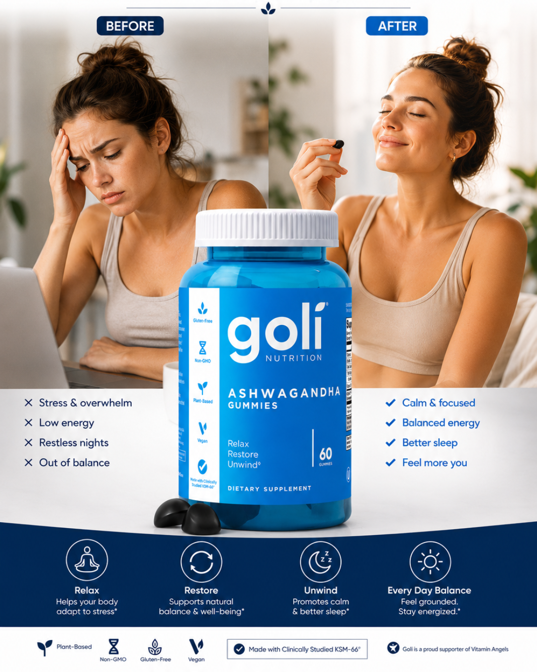 Goli Ashwagandha Gummies with KSM-66 & Vitamin D – Stress Relief & Calm Support