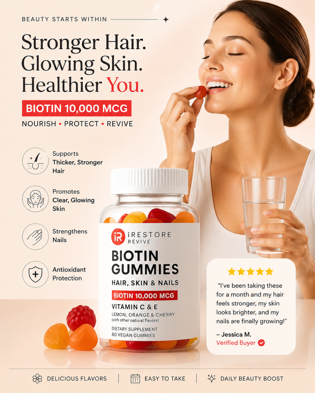iRestore Biotin Gummies 10,000 mcg – Hair, Skin & Nails Vitamins for Women & Men