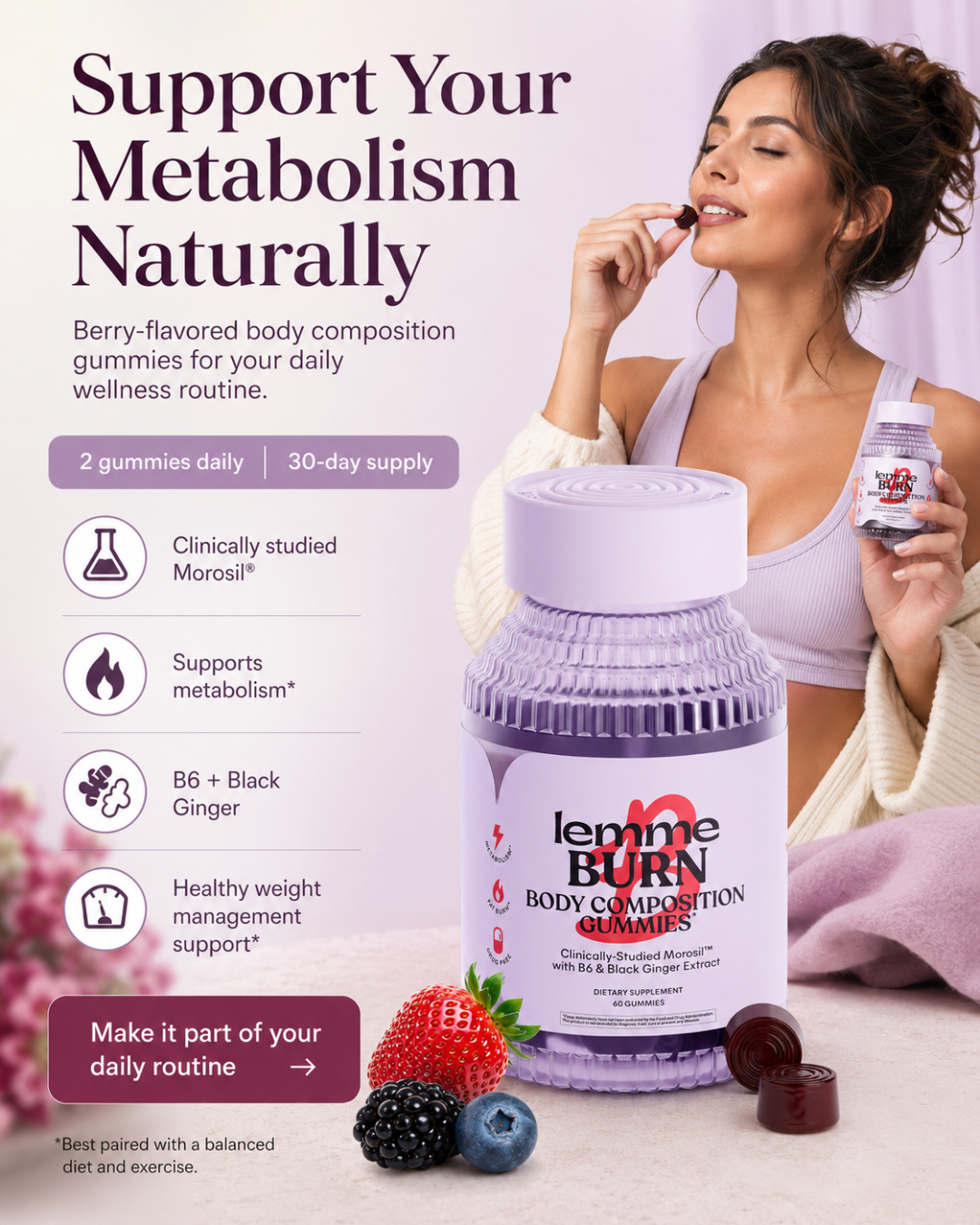 Lemme Burn Belly Fat Gummies with Morosil, Black Ginger & Chromium – Metabolism Support