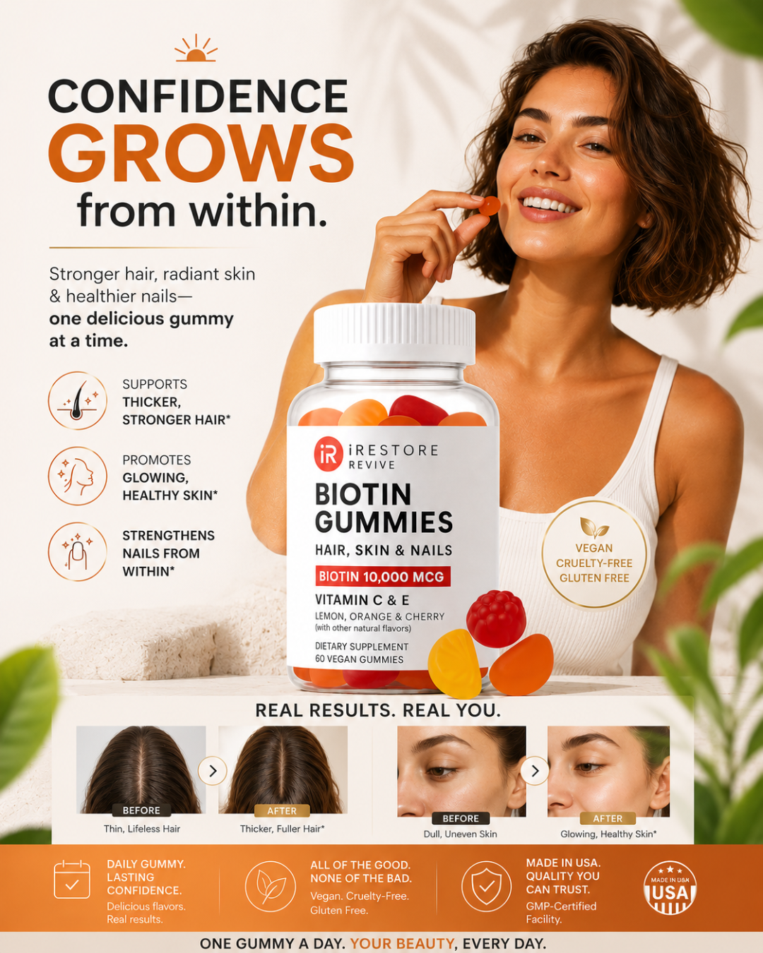iRestore Biotin Gummies 10,000 mcg – Hair, Skin & Nails Vitamins for Women & Men