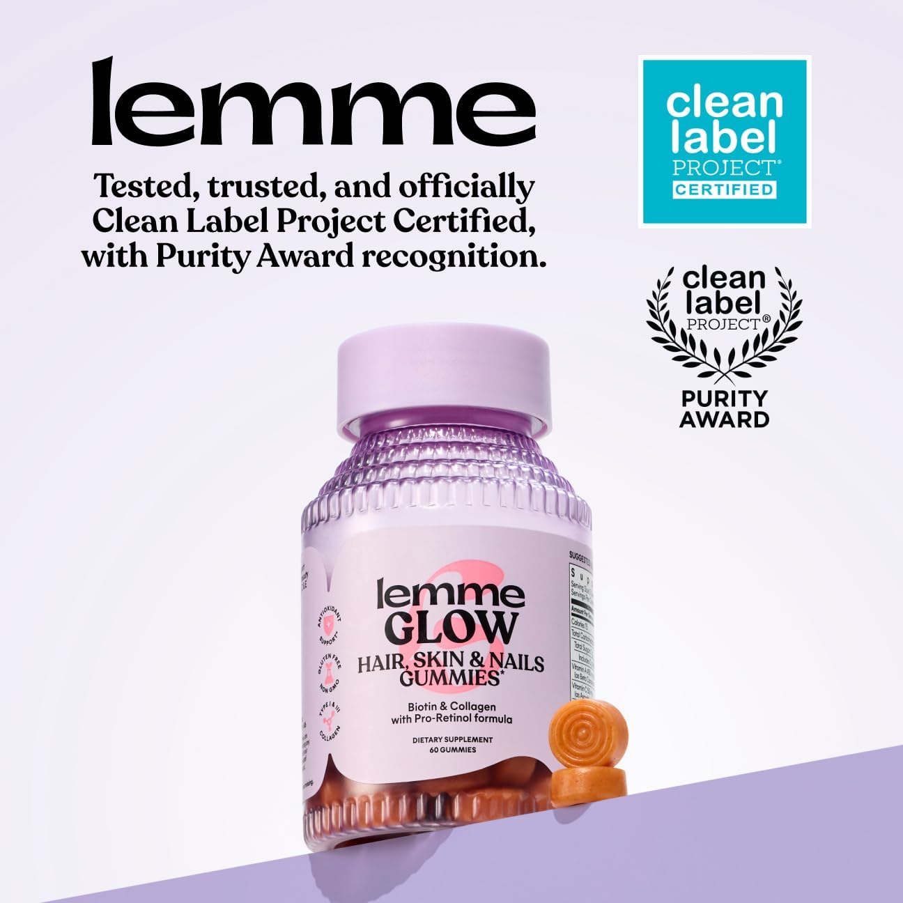 Lemme Glow Collagen Gummies with Biotin & Multi-Collagen Peptides – Hair, Skin & Nails Support