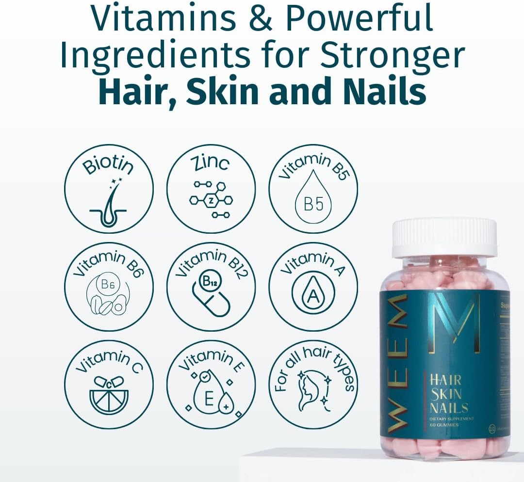 WEEM Hair Skin and Nails Gummies with Biotin – Hair Growth & Beauty Vitamins