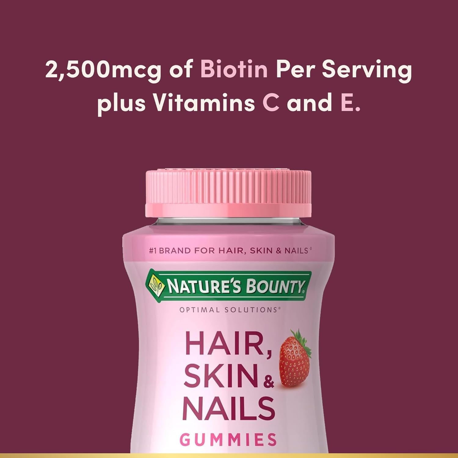 Nature’s Bounty Hair, Skin & Nails Gummies with Biotin & Collagen – Strawberry 80 Count