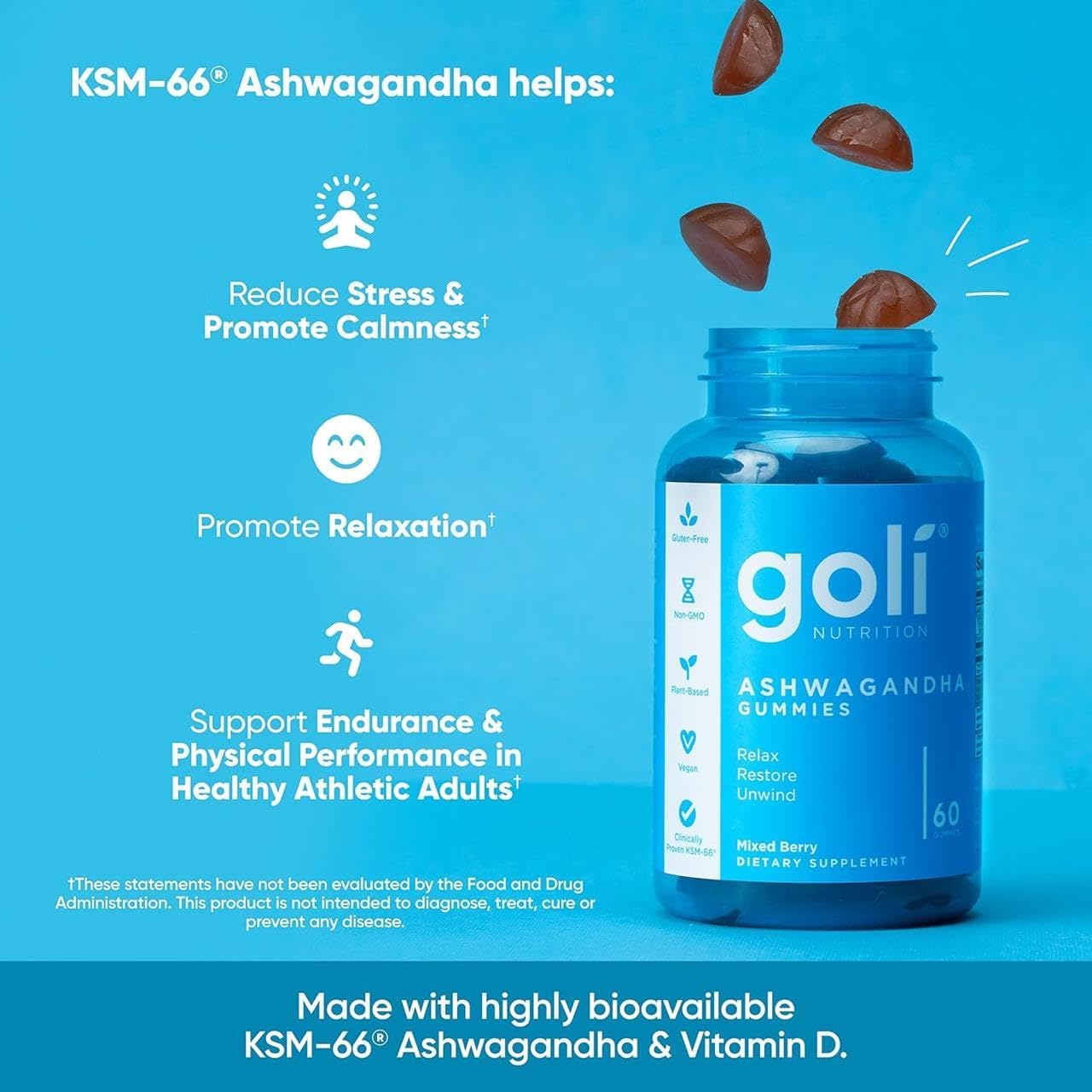 Goli Ashwagandha Gummies with KSM-66 & Vitamin D – Stress Relief & Calm Support