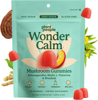 Plant People WonderCalm Mushroom Gummies with Ashwagandha, Reishi & L-Theanine – Sugar Free Vegan Stress Relief Supplement – Peach Flavor, 60 Count