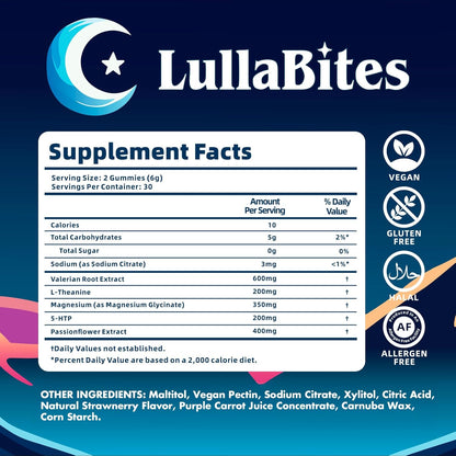 LullaBites Natural Sleep Gummies – Melatonin Free Sleep Support with L-Theanine & Magnesium