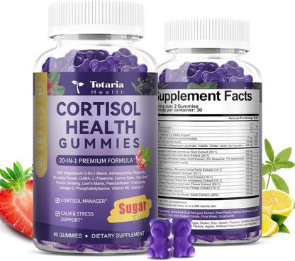 Cortisol Supplements Gummies for Stress Support – Ashwagandha, Rhodiola, Magnesium & Phosphatidylserine 20-in-1 Formula for Cortisol Balance – 30 Day Supply