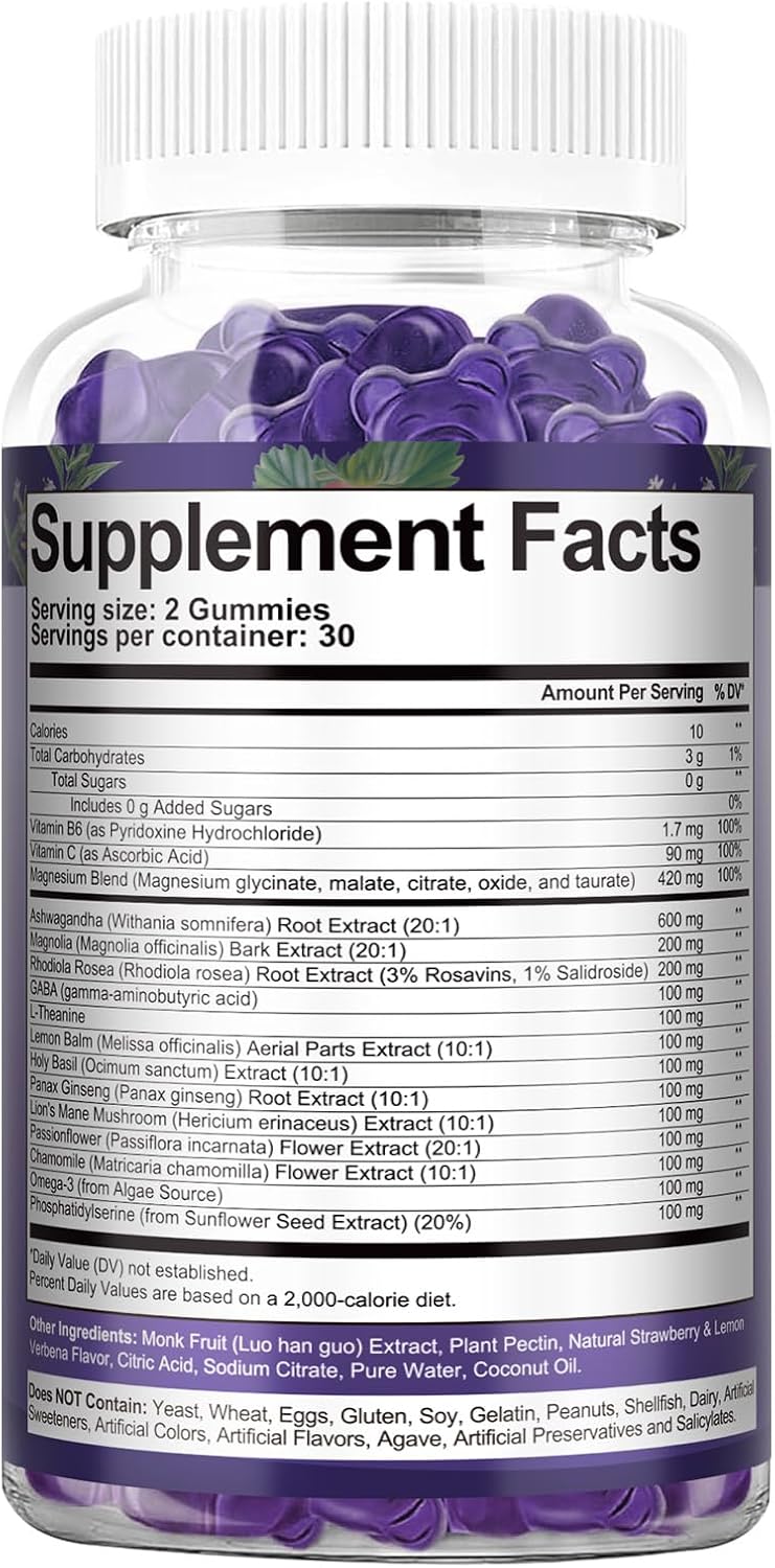 Cortisol Supplements Gummies for Stress Support – Ashwagandha, Rhodiola, Magnesium & Phosphatidylserine 20-in-1 Formula for Cortisol Balance – 30 Day Supply