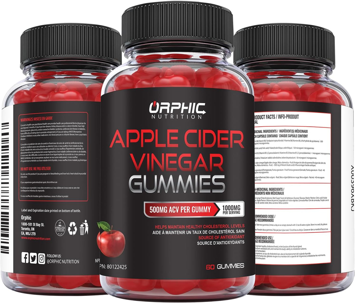 ORPHIC NUTRITION Apple Cider Vinegar Gummies 1000mg – ACV Metabolism & Digestive Support