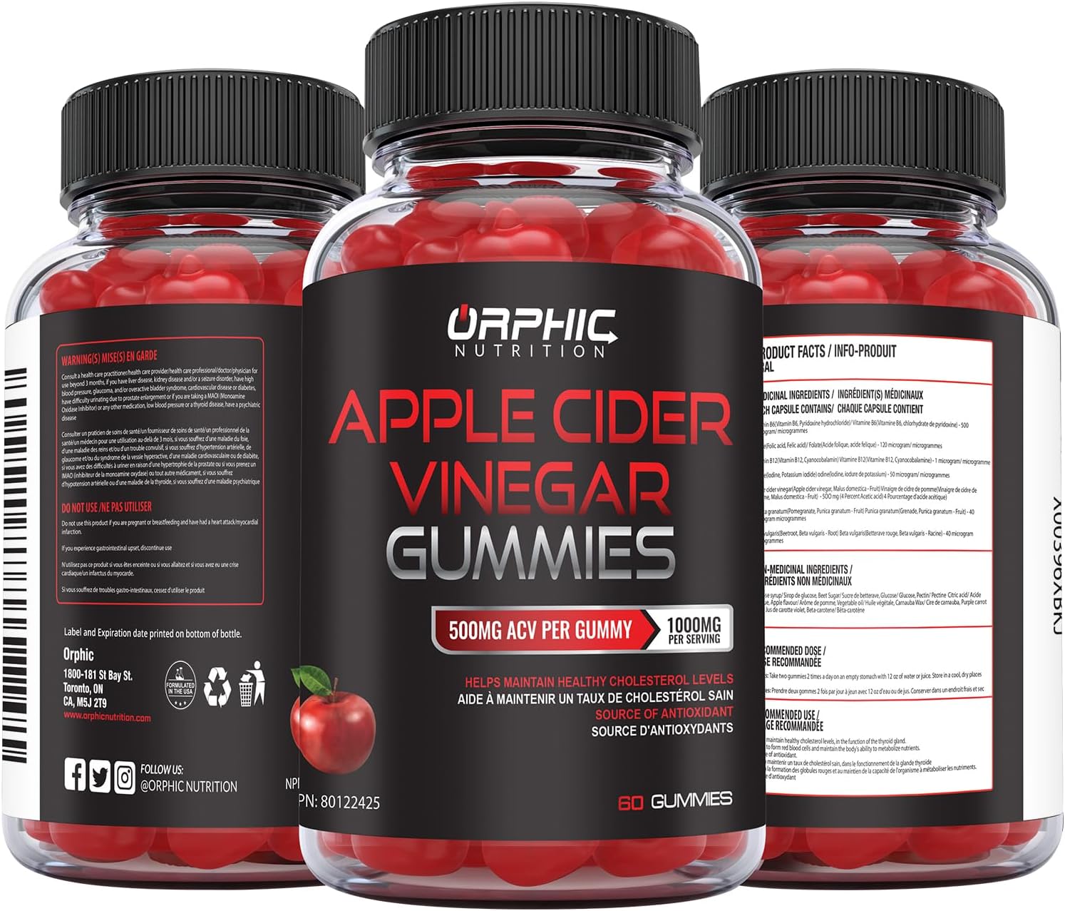 ORPHIC NUTRITION Apple Cider Vinegar Gummies 1000mg – ACV Metabolism & Digestive Support