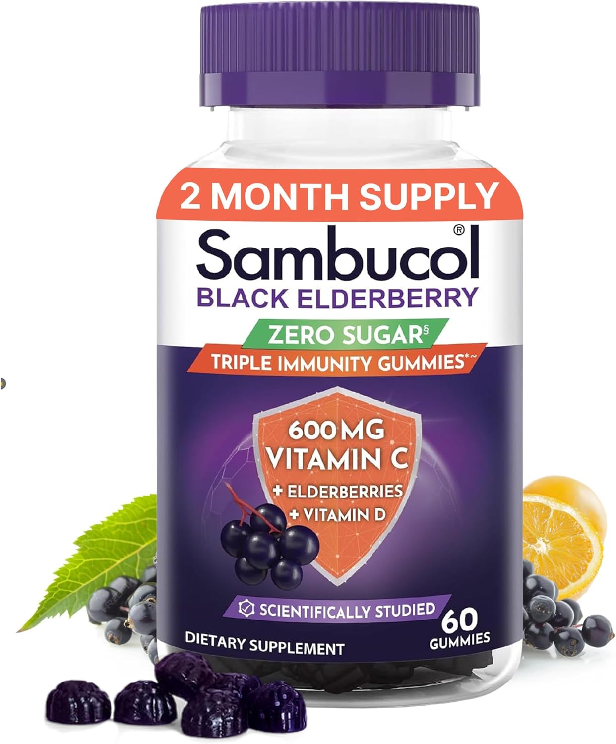 Sambucol Elderberry Gummies with Vitamin C & Zinc – Immune Support Supplement for Adults & Kids, 90 Count