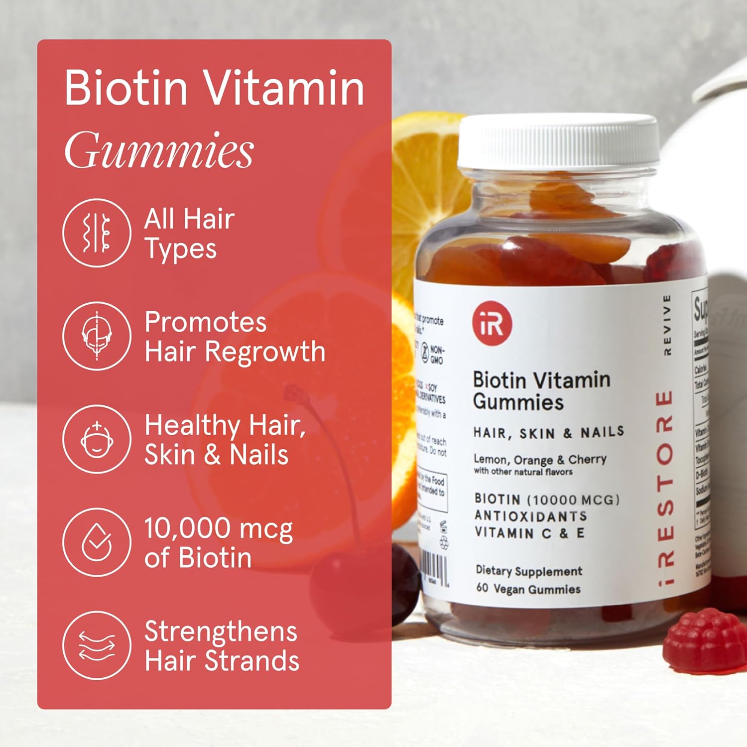 iRestore Biotin Gummies 10,000 mcg – Hair, Skin & Nails Vitamins for Women & Men