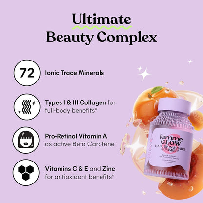 Lemme Glow Collagen Gummies with Biotin & Multi-Collagen Peptides – Hair, Skin & Nails Support