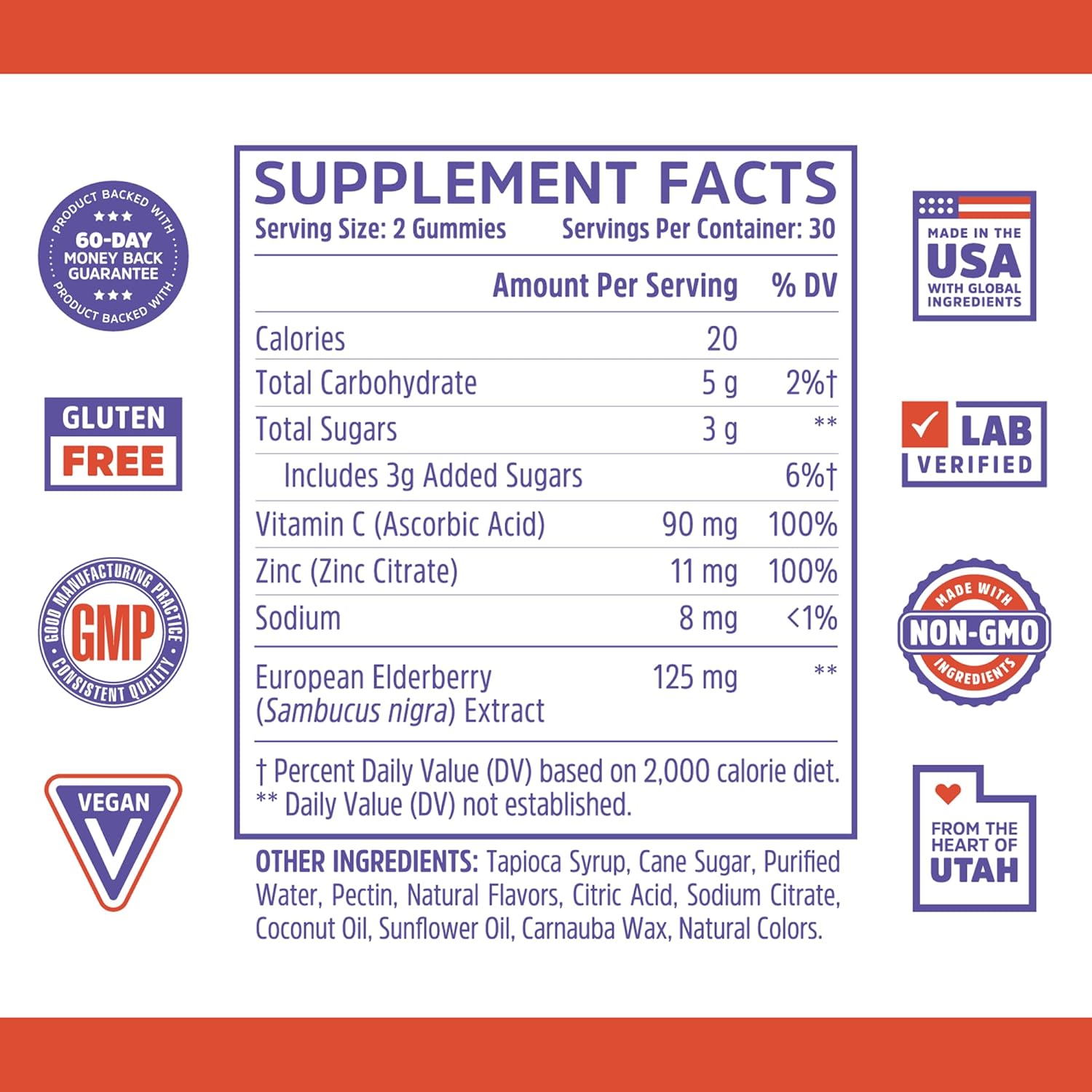 Zhou Elder-Mune Elderberry Gummies with Vitamin C & Zinc – Daily Immune Support Supplement 60 Gummies