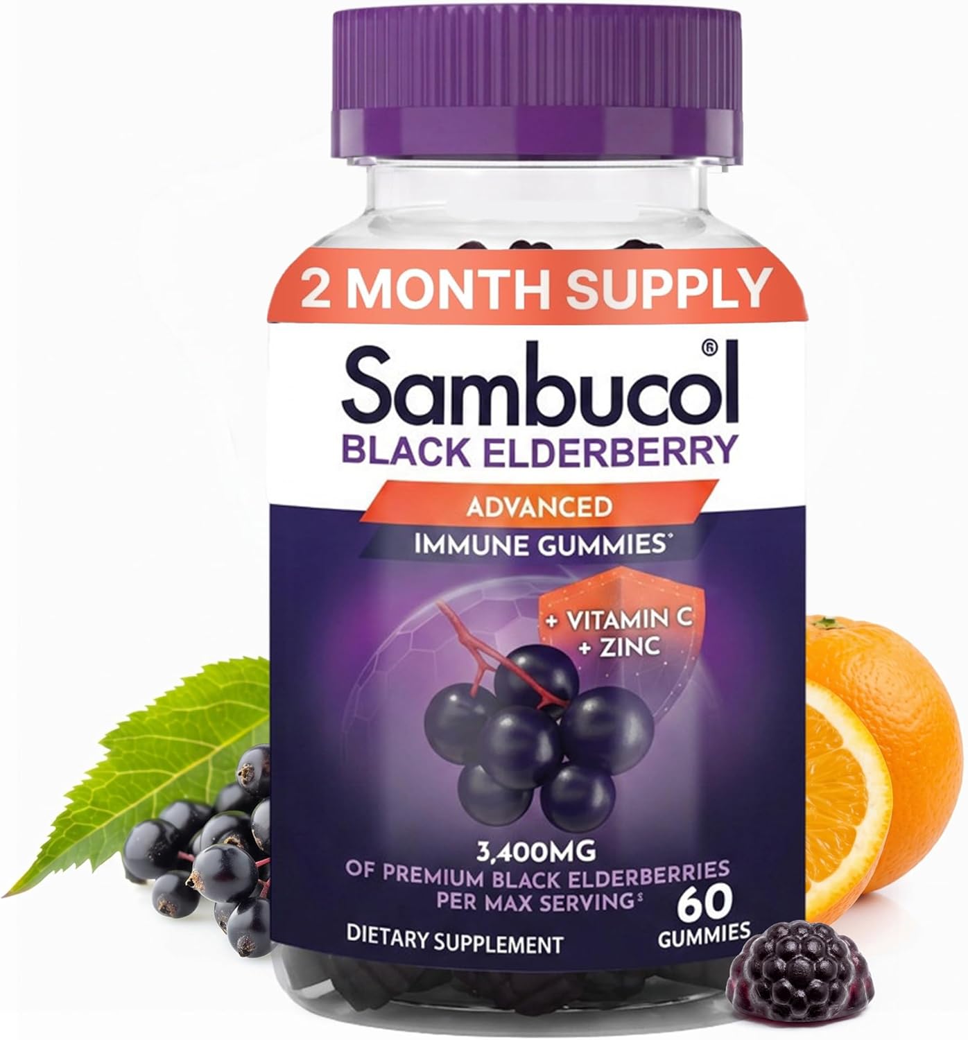 Sambucol Elderberry Gummies with Vitamin C & Zinc – Immune Support Supplement for Adults & Kids, 90 Count
