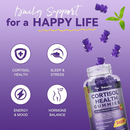 Cortisol Supplements Gummies for Stress Support – Ashwagandha, Rhodiola, Magnesium & Phosphatidylserine 20-in-1 Formula for Cortisol Balance – 30 Day Supply