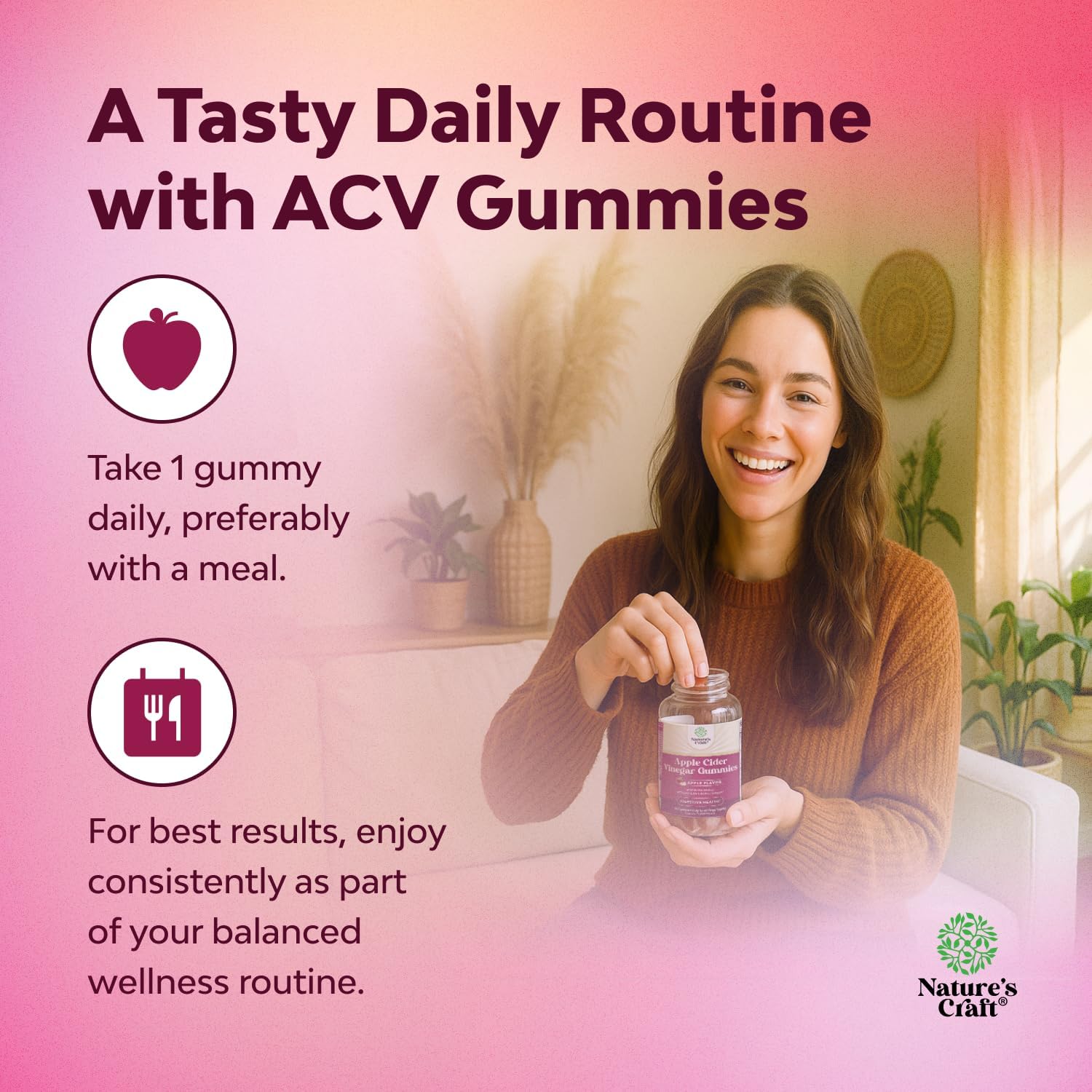 Apple Cider Vinegar Gummies with Mother, B12 & B6 – Digestive and Metabolism Support 60 Count