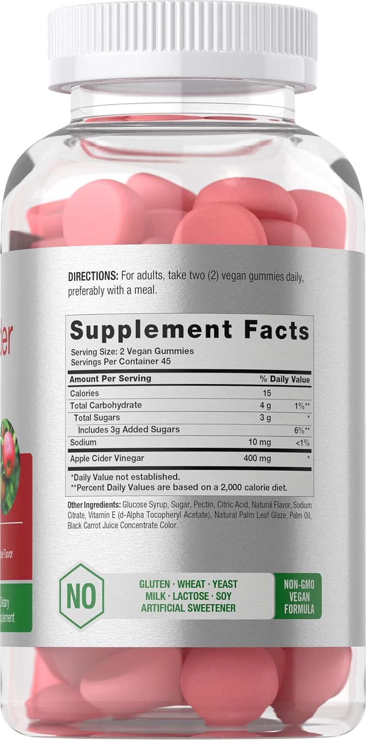Horbäach Apple Cider Vinegar Gummies – Vegan ACV Dietary Supplement for Digestive Wellness 90 Gummies
