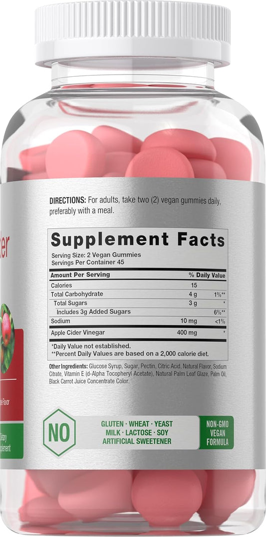 Horbäach Apple Cider Vinegar Gummies – Vegan ACV Dietary Supplement for Digestive Wellness 90 Gummies