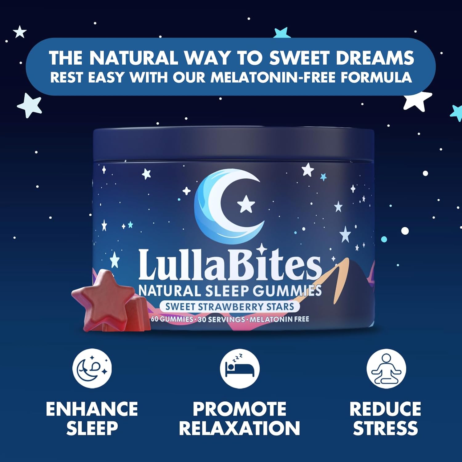 LullaBites Natural Sleep Gummies – Melatonin Free Sleep Support with L-Theanine & Magnesium