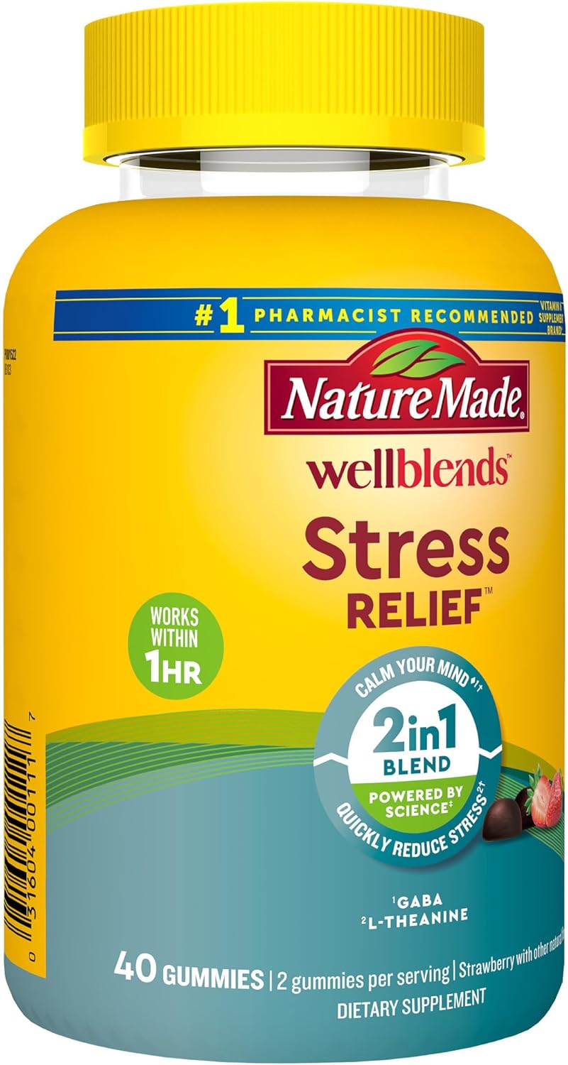 Nature Made Wellblends Stress Relief Gummies with L-Theanine & GABA – Strawberry 40 Count