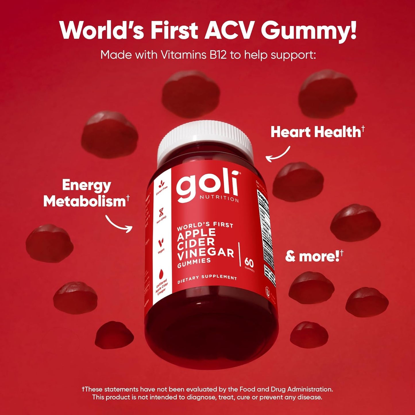 Goli Apple Cider Vinegar Gummies with Vitamin B12, Beetroot & Pomegranate – ACV Support