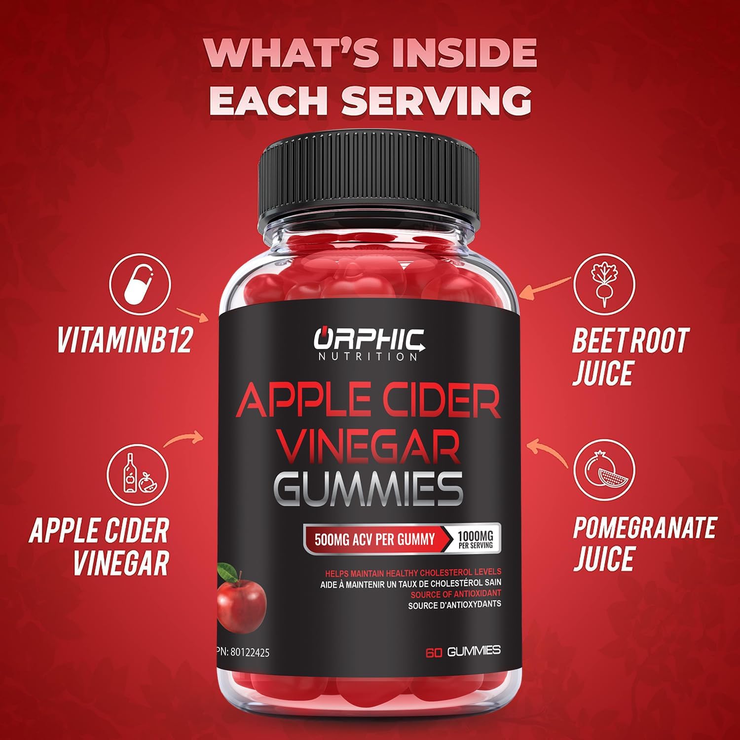 ORPHIC NUTRITION Apple Cider Vinegar Gummies 1000mg – ACV Metabolism & Digestive Support