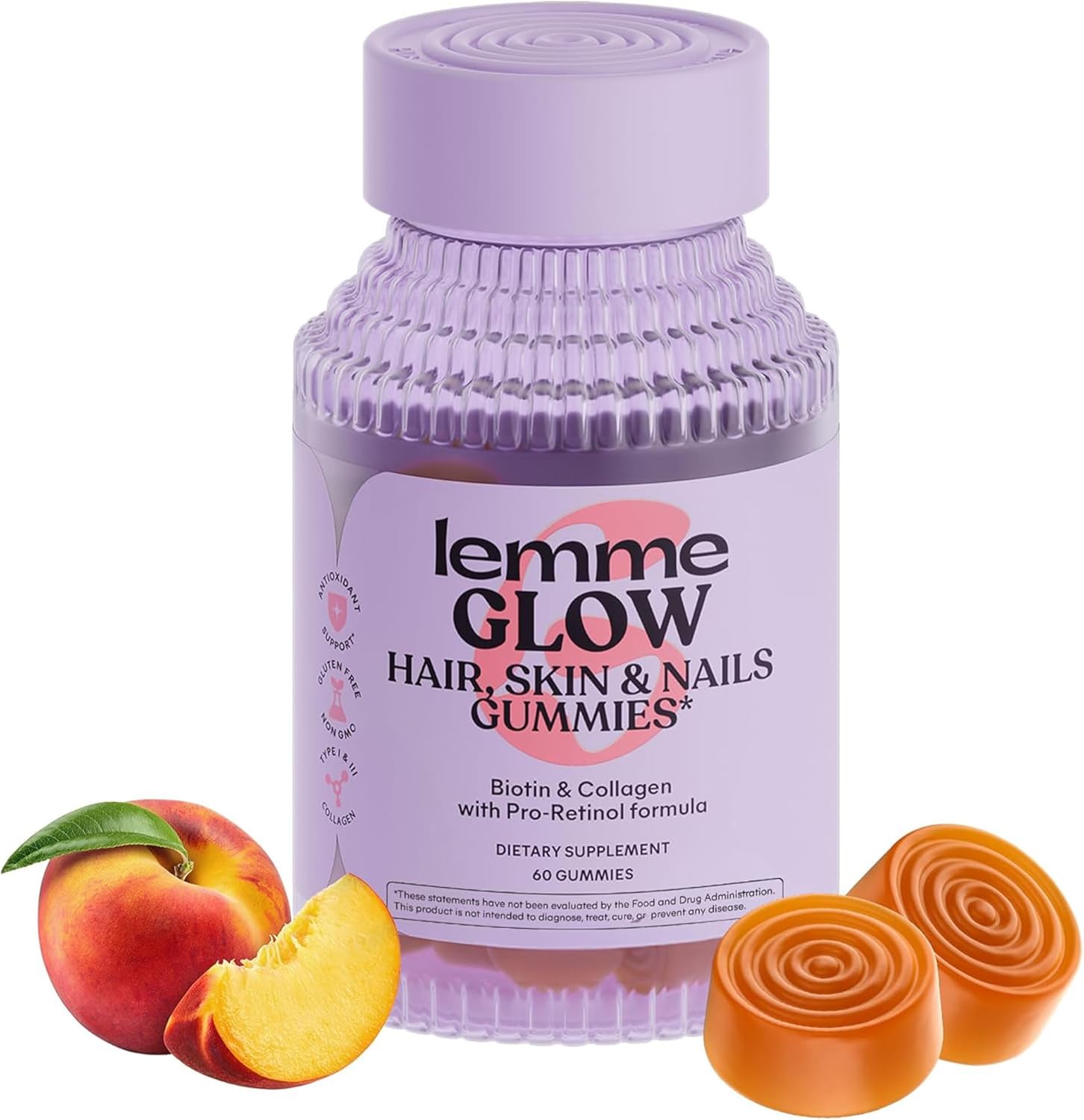 Lemme Glow Collagen Gummies with Biotin & Multi-Collagen Peptides – Hair, Skin & Nails Support