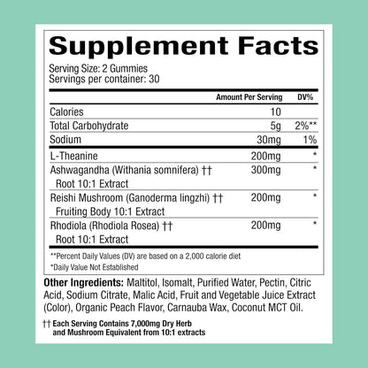 Plant People WonderCalm Mushroom Gummies with Ashwagandha, Reishi & L-Theanine – Sugar Free Vegan Stress Relief Supplement – Peach Flavor, 60 Count