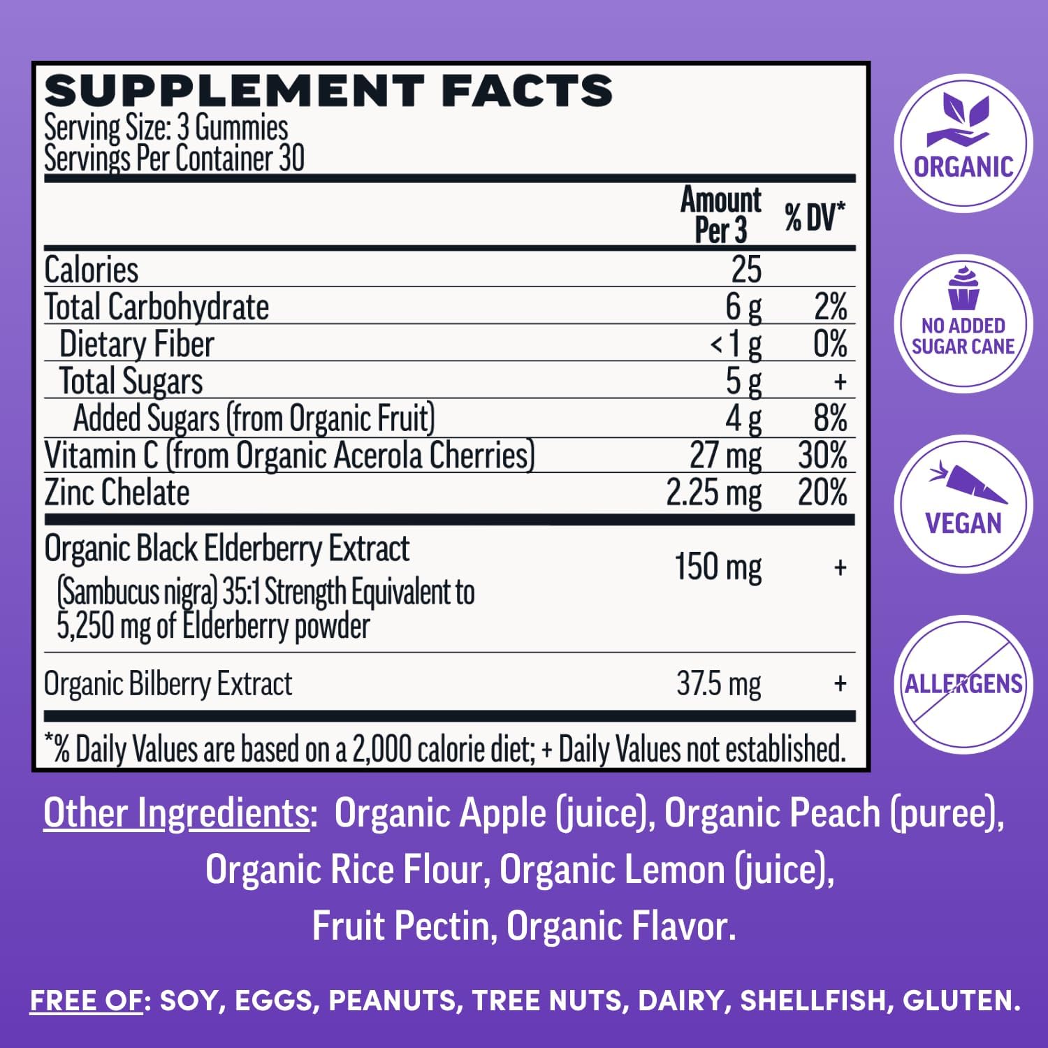 Llama Naturals Organic Elderberry Gummies with Vitamin C & Zinc – Vegan Immune Support 90 Count