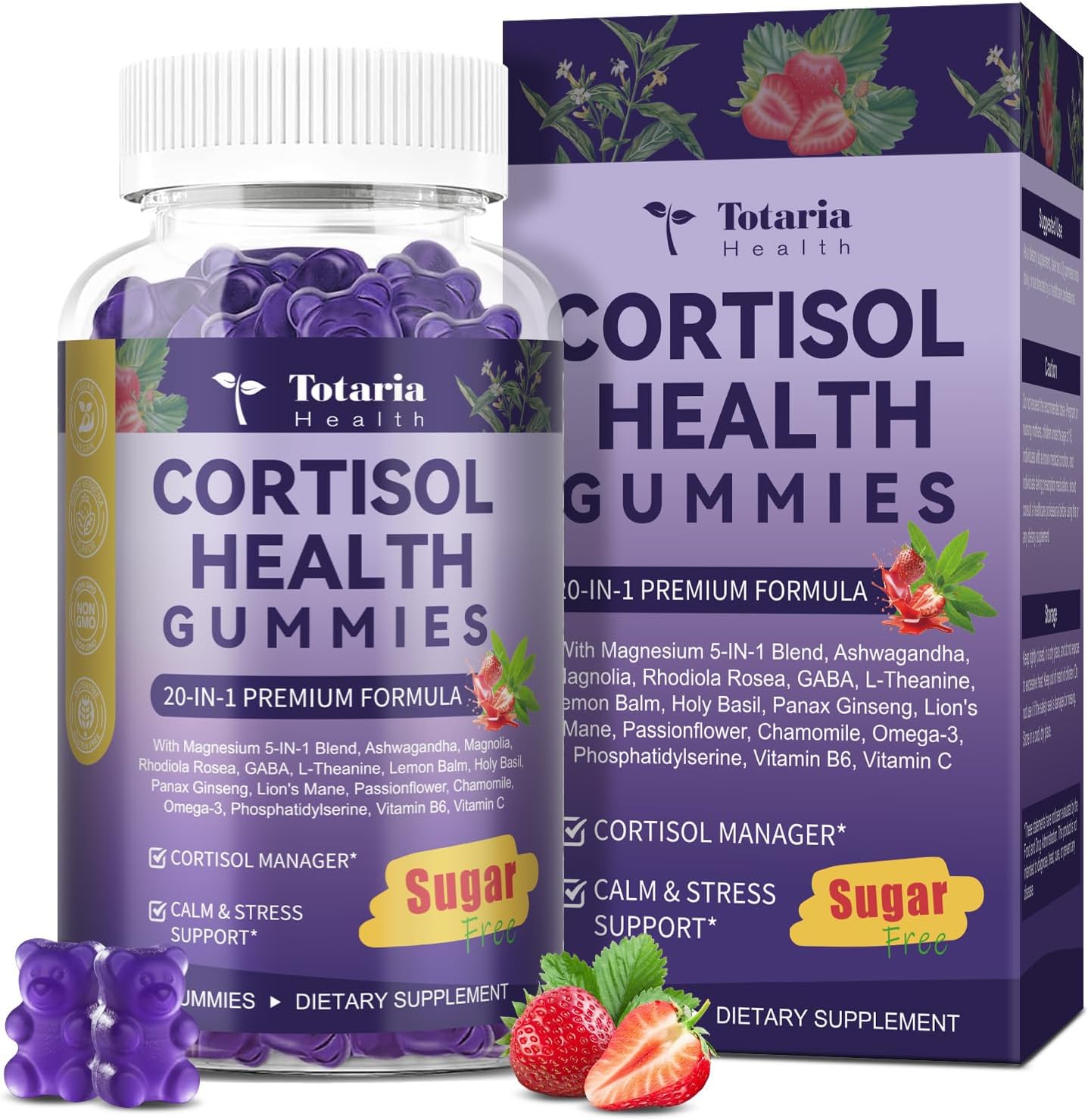 Cortisol Supplements Gummies for Stress Support – Ashwagandha, Rhodiola, Magnesium & Phosphatidylserine 20-in-1 Formula for Cortisol Balance – 30 Day Supply