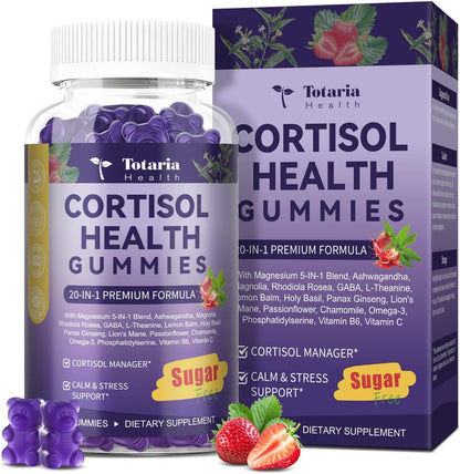 Cortisol Supplements Gummies for Stress Support – Ashwagandha, Rhodiola, Magnesium & Phosphatidylserine 20-in-1 Formula for Cortisol Balance – 30 Day Supply