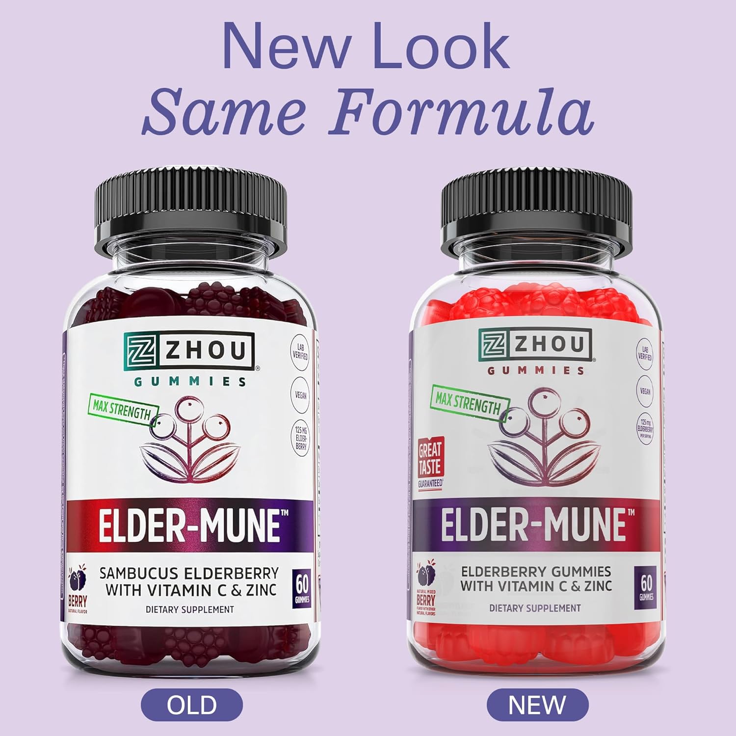 Zhou Elder-Mune Elderberry Gummies with Vitamin C & Zinc – Daily Immune Support Supplement 60 Gummies