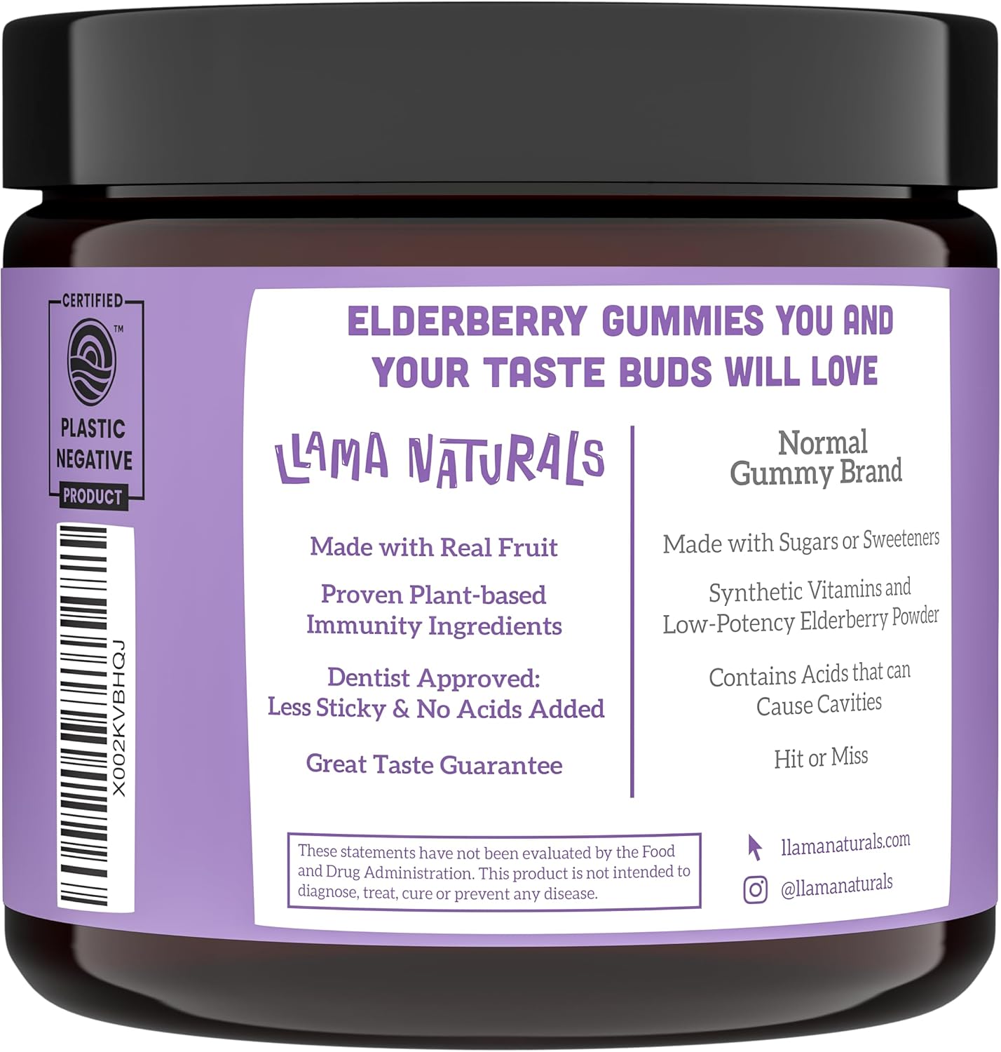 Llama Naturals Organic Elderberry Gummies with Vitamin C & Zinc – Vegan Immune Support 90 Count