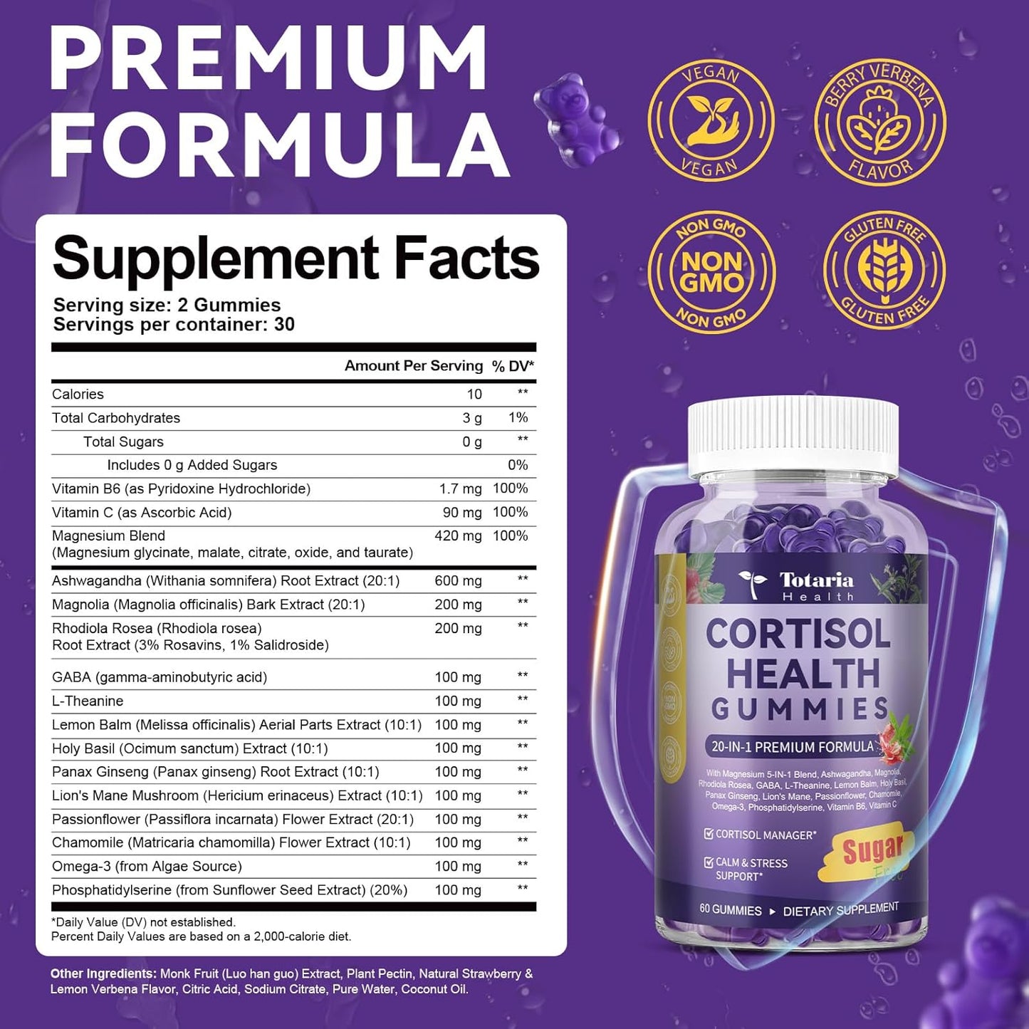 Cortisol Supplements Gummies for Stress Support – Ashwagandha, Rhodiola, Magnesium & Phosphatidylserine 20-in-1 Formula for Cortisol Balance – 30 Day Supply