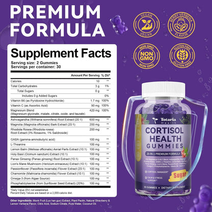 Cortisol Supplements Gummies for Stress Support – Ashwagandha, Rhodiola, Magnesium & Phosphatidylserine 20-in-1 Formula for Cortisol Balance – 30 Day Supply