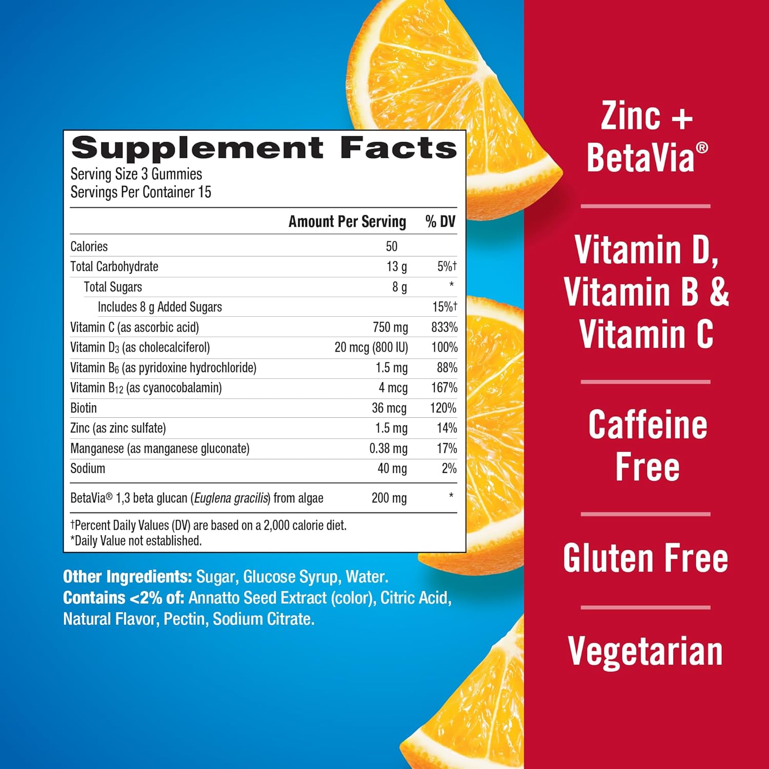 Emergen-C Immune+ Triple Action Gummies with 1000mg Vitamin C – Super Orange 45 Count