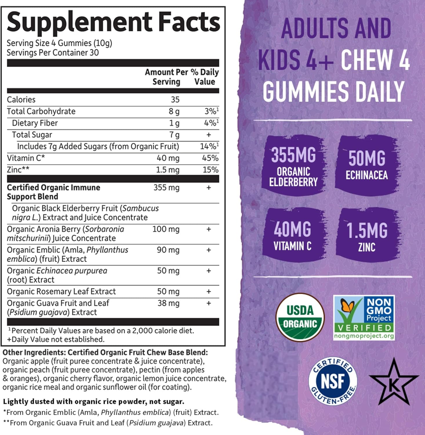 Garden of Life Organics Elderberry Gummies with Vitamin C, Zinc & Echinacea – Immune Support for Adults & Kids 120 Count