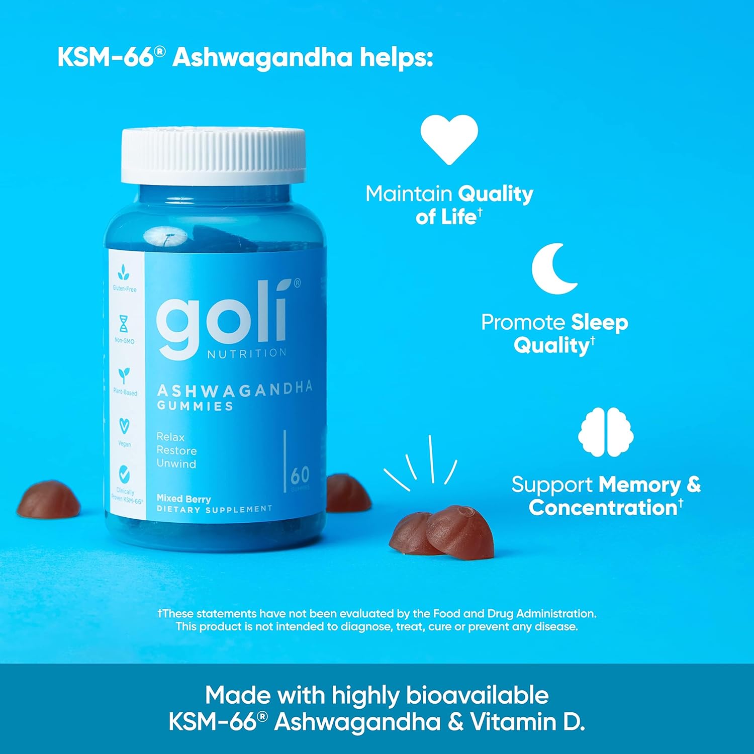 Goli Ashwagandha Gummies with KSM-66 & Vitamin D – Stress Relief & Calm Support