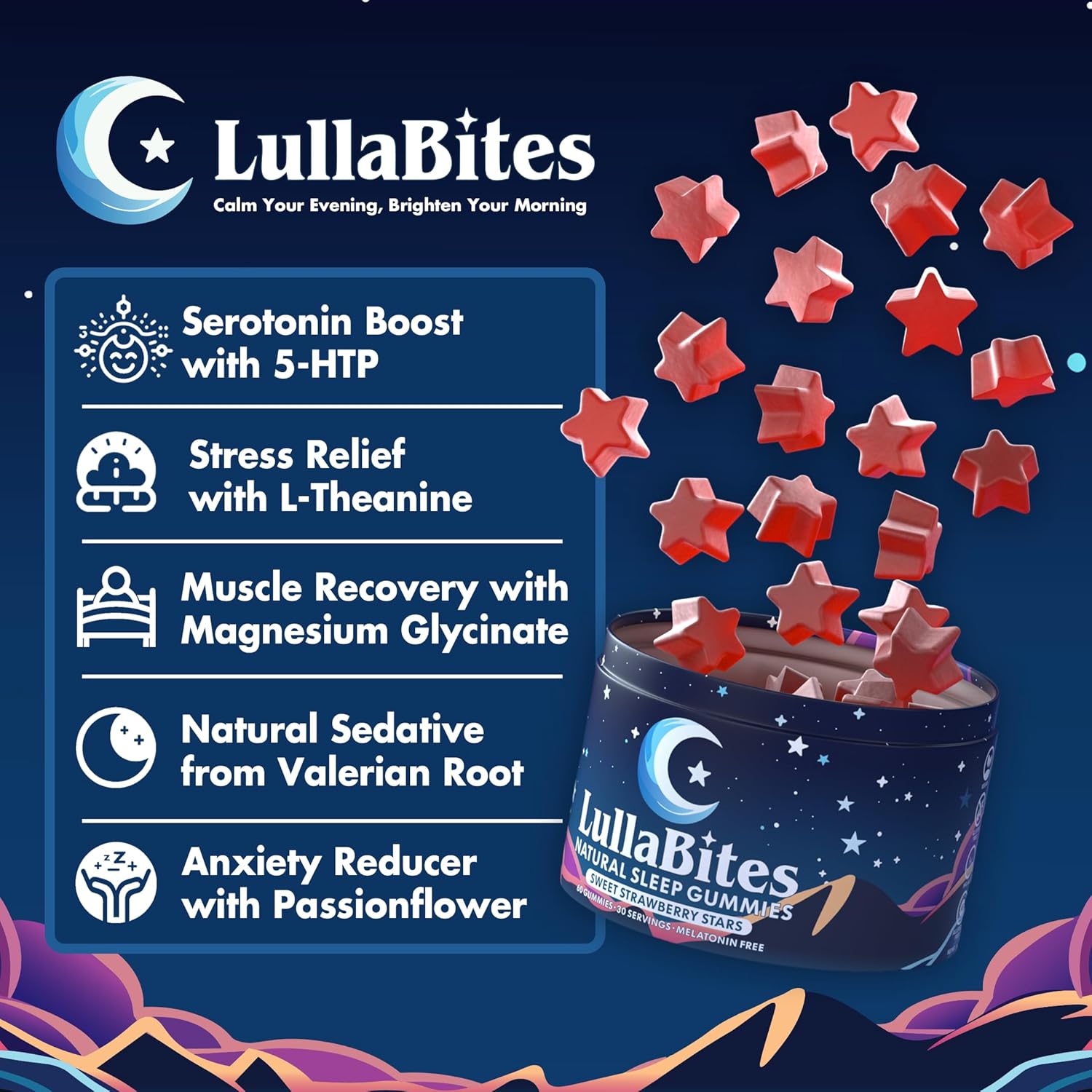 LullaBites Natural Sleep Gummies – Melatonin Free Sleep Support with L-Theanine & Magnesium